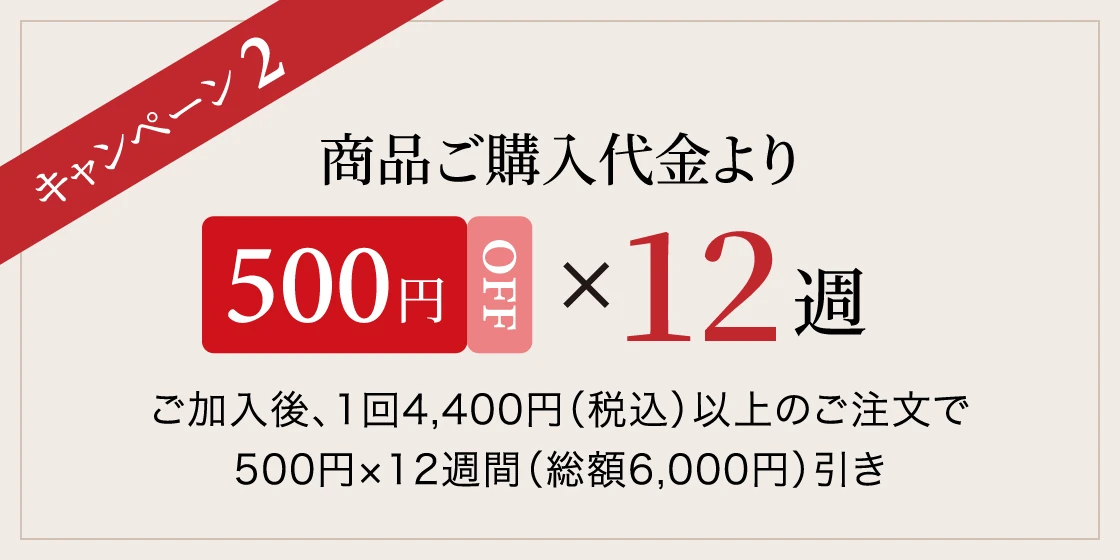 キャンペーン2 商品ご購入代金より500円OFFx12週